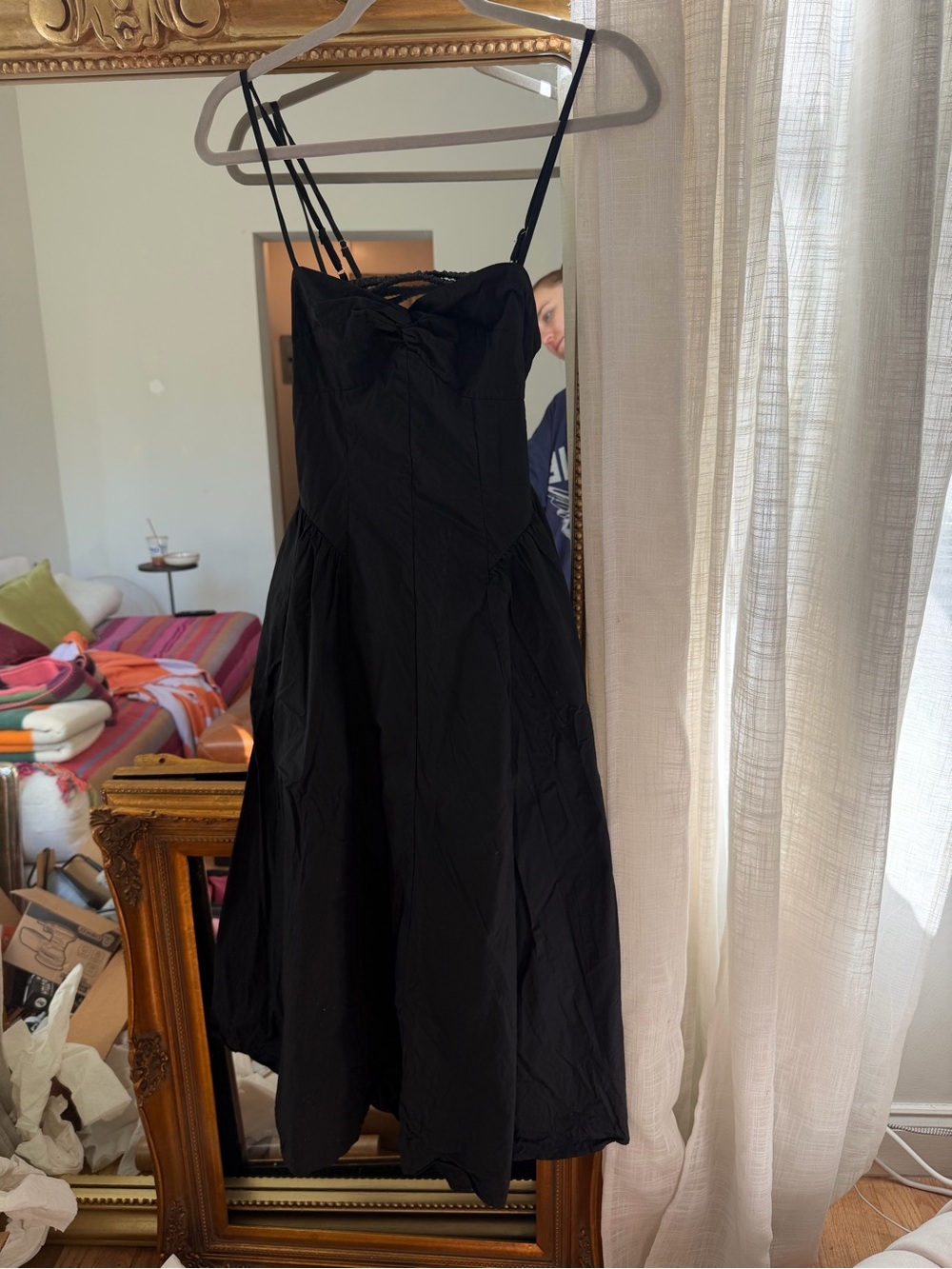 Nia Black Spaghetti-Strap Midi Dress